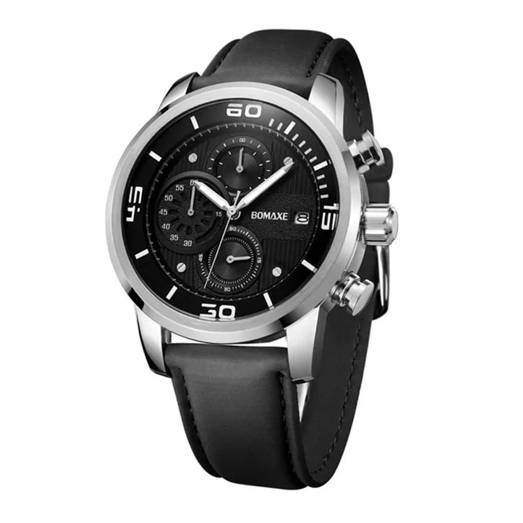 Luxury Custom Japan Movement Waterproof Chronograph Multi Functional Genuine Leather Band Wrist Watches