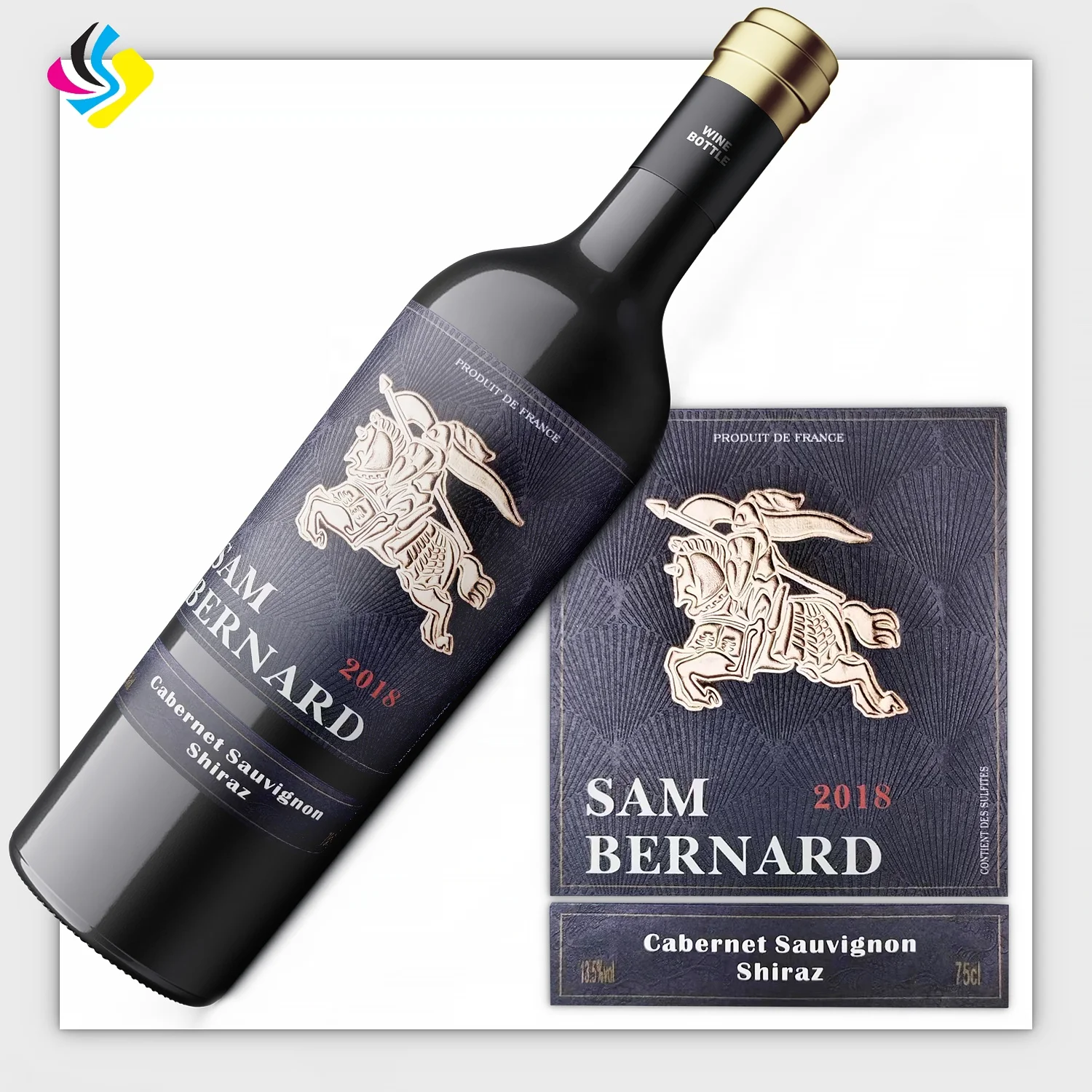 High quality customized self adhesive private luxury textured paper embossed gold foil wine label stickers