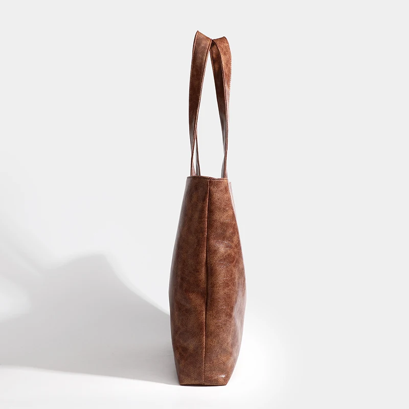 High Quality Brown Eco Friendly PU Leather Women Tote Bag Large Capacity Shoulder Handbags For Wome