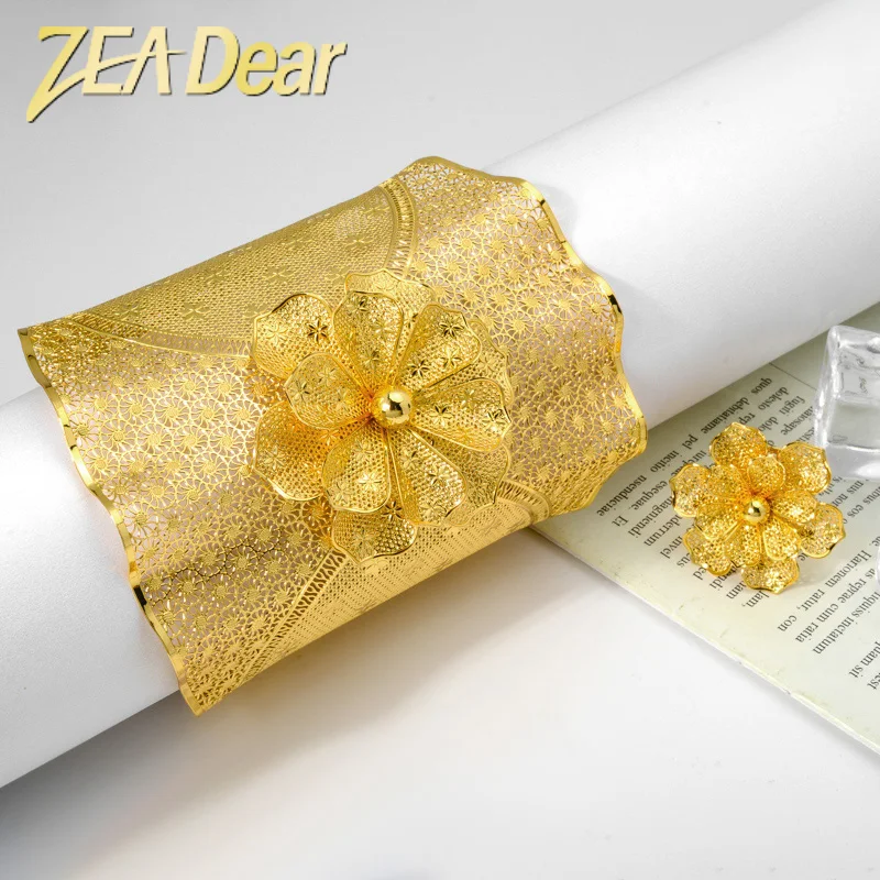 Wholesale Luxury Sets Hawaiian Indian Wedding Designers Charms For Bangles Copper Gold Plated Bracelet Bangle And Ring