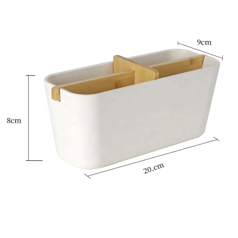 100% Plant based natural bamboo wood pen holder for desk divider cosmetic jewelry storage organizer box