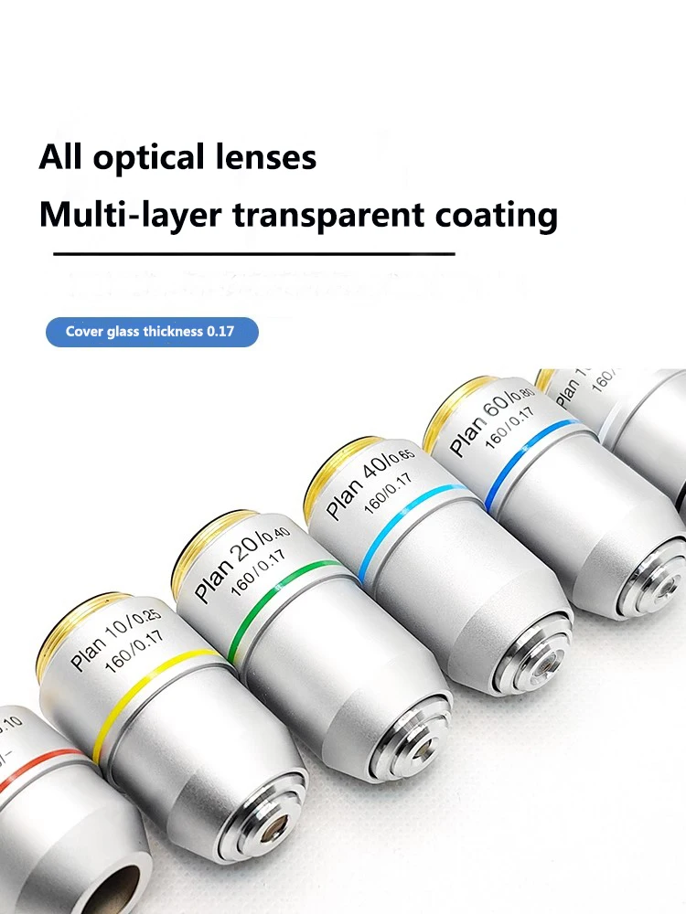 Microscope Objective Lens 195 Auxiliary Large Objective Lens 4X10X20X40X60X100X Flat Field Infinity Achromatic Professional Lens
