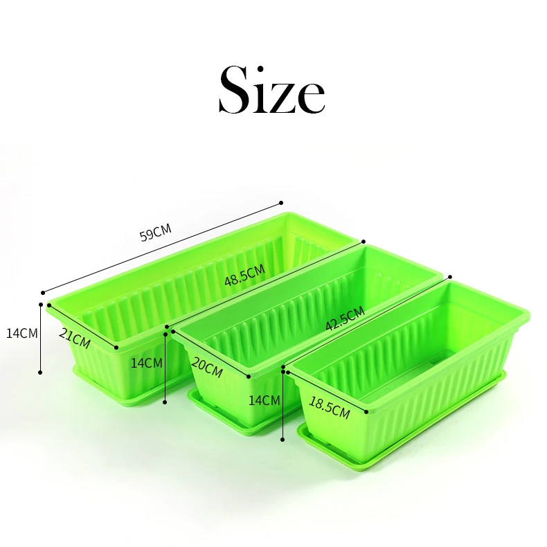 Лидер продаж, цветной прямоугольный пластиковый цветочный горшок большого размера для выращивания на балконе, растительный горшок с подносом