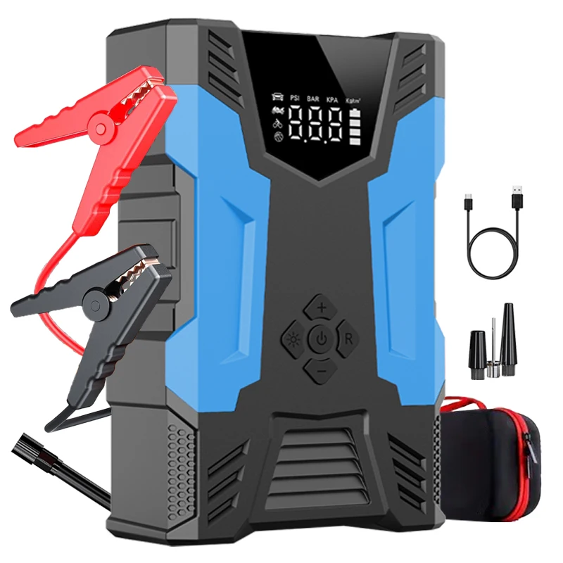 Portable 12V Car Battery Jump Starter with Air Compressor Emergency Booster Pack Jump Starters with  Air Pump Tire Inflator
