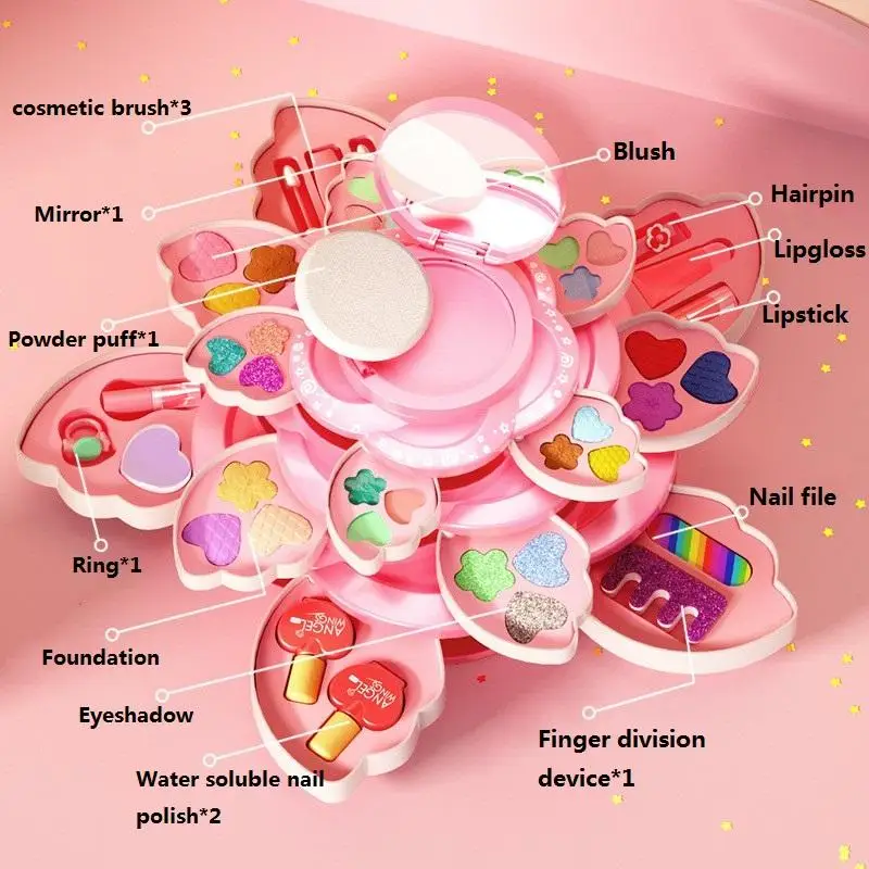 Hot sale Kids Flower Foldable Makeup Tool Set Party Cosplay Cosmetic Kits For Children Pretend Play Toys For Princess Girl