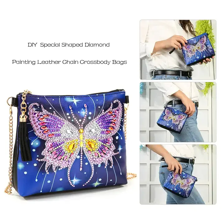 Flower Crystal Women Gifts Shoulder Chain Embroidery Purse Wallet Butterfly Cross Shaped 5d Diy Diamond Painting Zipper Bag