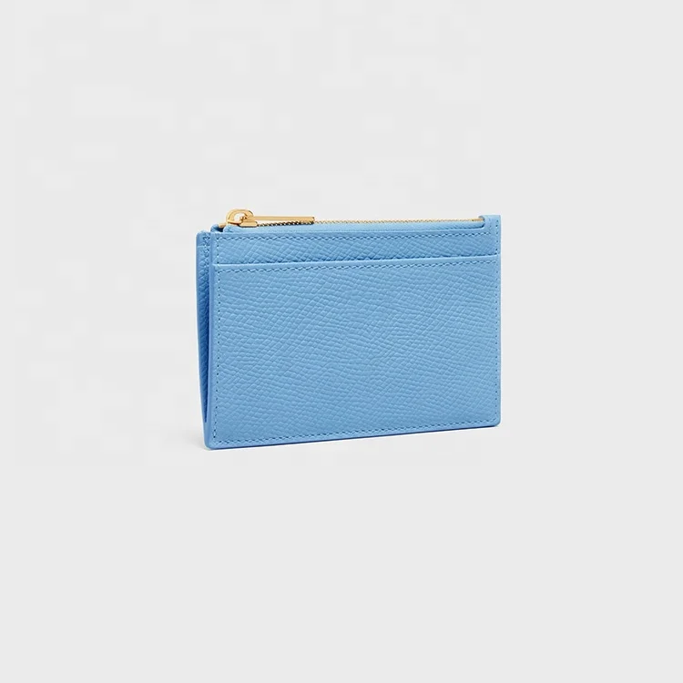 Custom Logo Grained Leather Zipped Card Holders Black Leather Small Zipped Women Cardholders with Three Card Slots