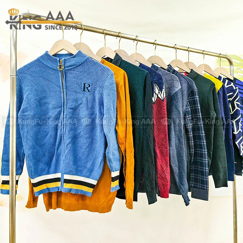 Puyi Men Winter Knit Sweater Thick Casual Long Sleeves Wool Cashmere Second Hand Clothing Mixed Sweater Used Clothes Bales