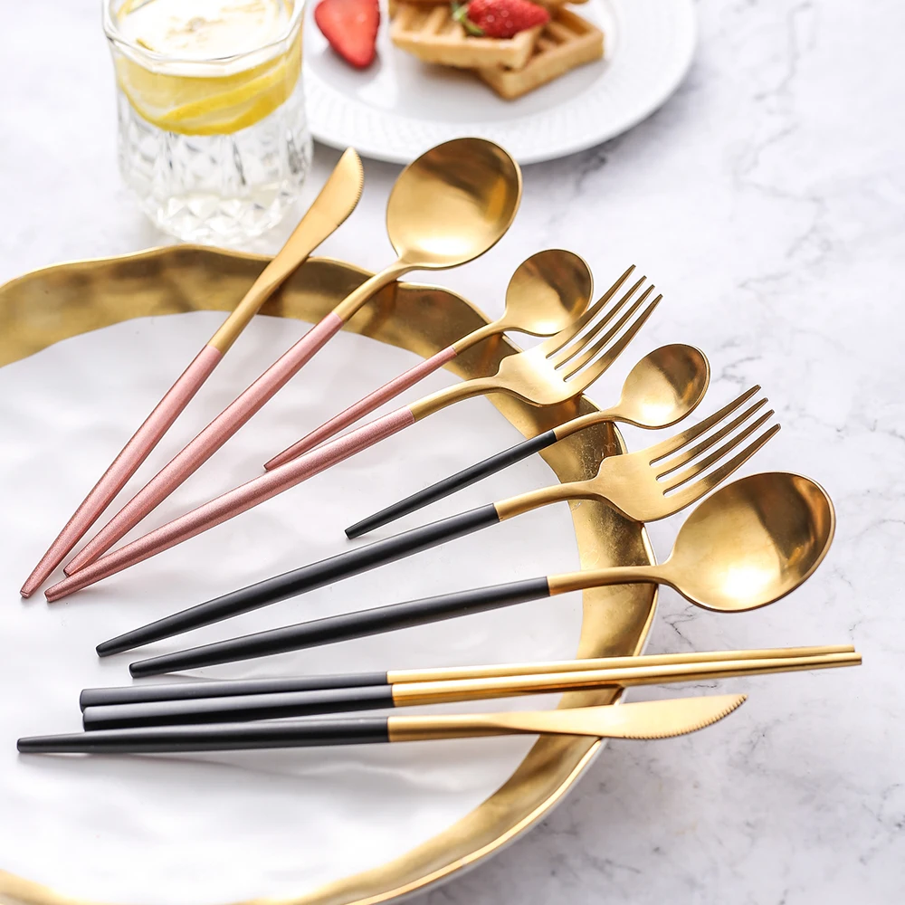 Portuguese Fork And Knife Set 4PCS Golden Cutlery Set Stainless Steel With Box