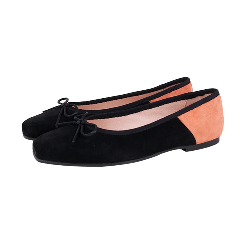 CHOOZII New Style Ladies Women Square Toe Soft Suede Leather Ballet Flats with Dainty Bow