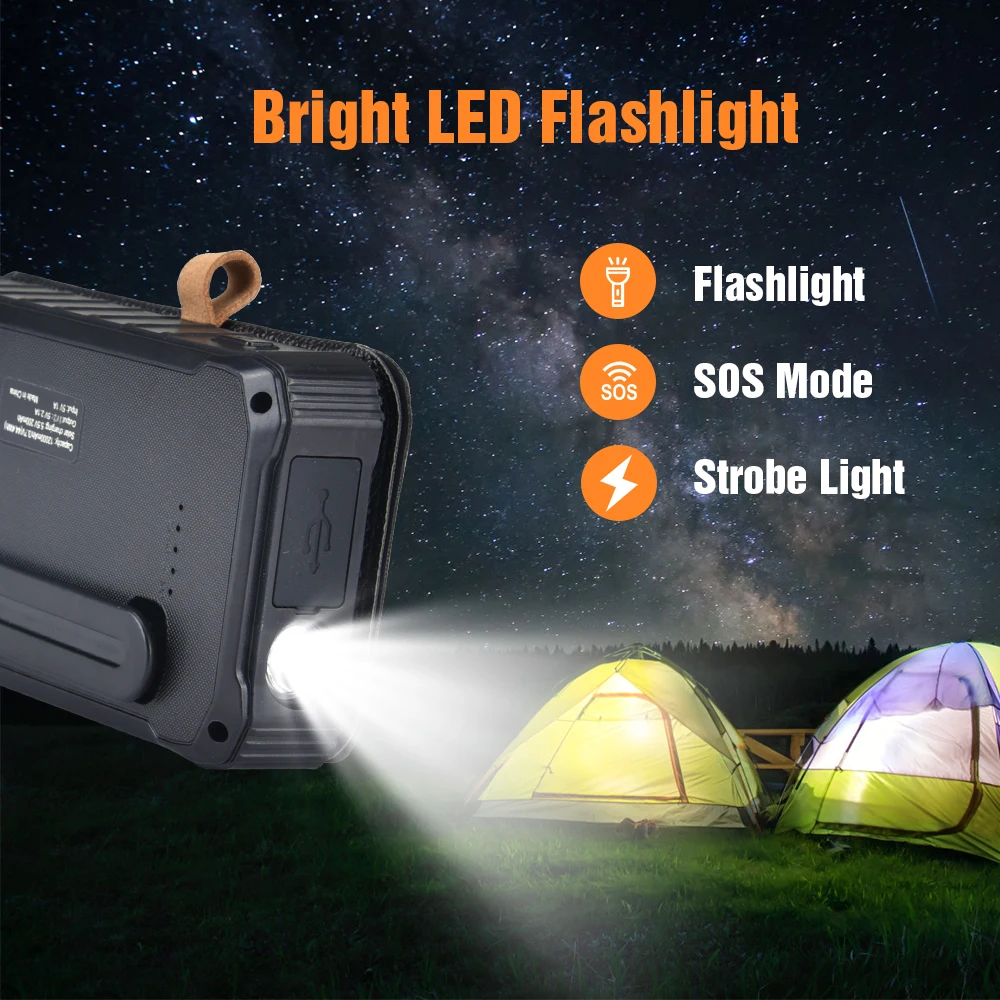 Factory Design New Charger Folding Panel Solar Power Bank With Flashlight High Efficient Sun Energy Change Camping Power Bank