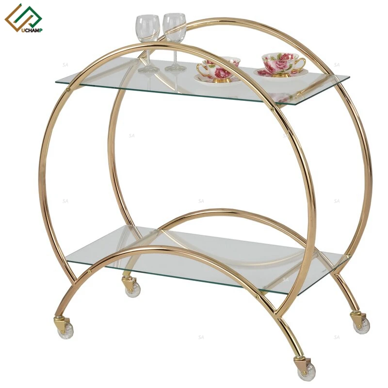 Gold Metal Circular Bar Cart With