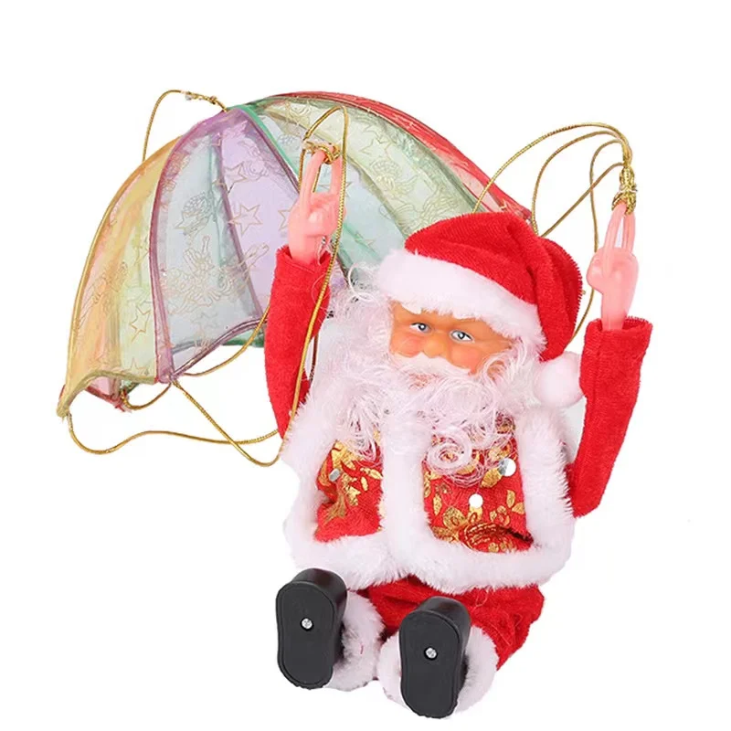 New Arrival Creative Christmas Ornaments Musical Doll Hanging Toy Kids Christmas Santa Electric Parachute Santa With Music