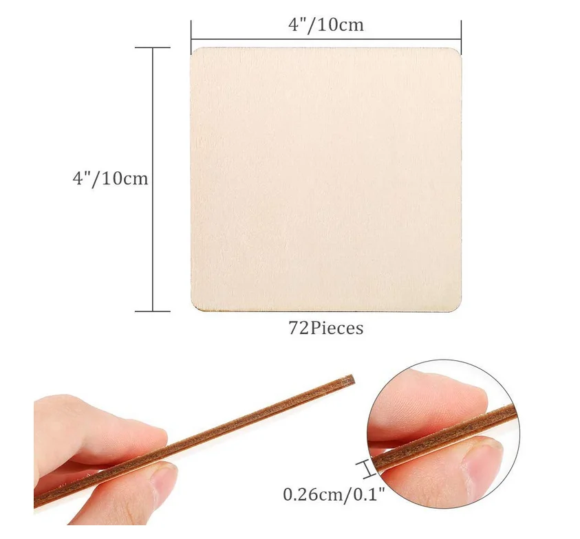 Необработанные квадратные деревянные ломтики 4x4 дюйма для рисования и украшения