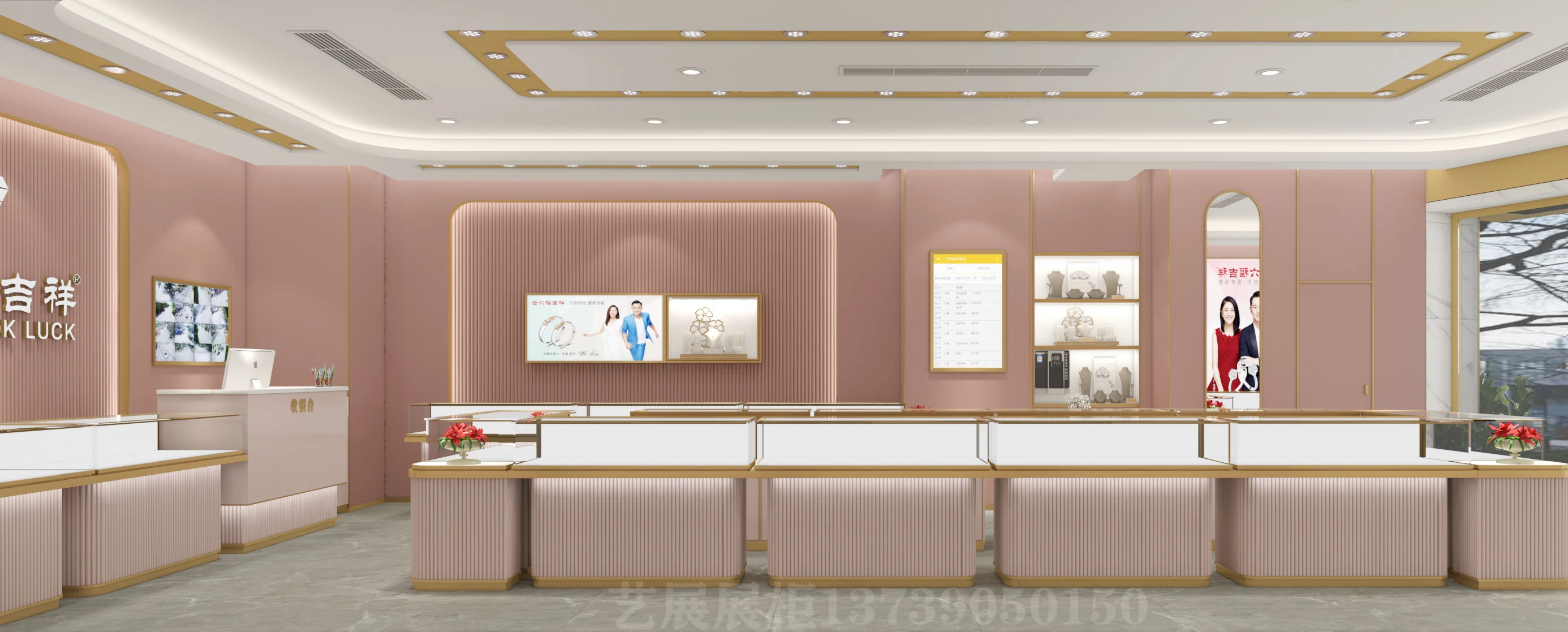 Luxury Stainless Steel Jewelry Display Case LED Light Cabinet Counter Shop Furniture for Store Showcase