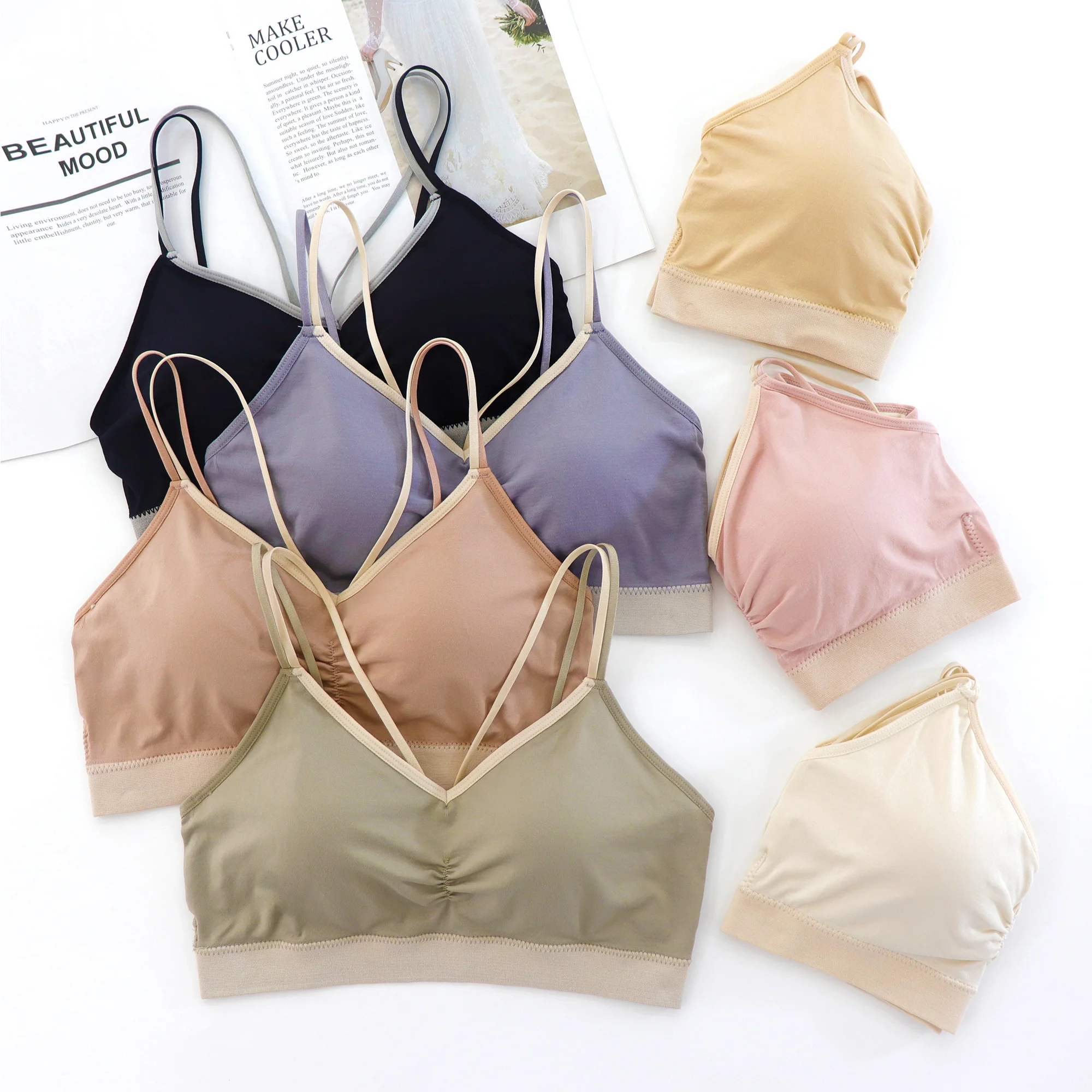 
Seamless Wireless Breathable Camisole Bra with Removable Latex Pads 