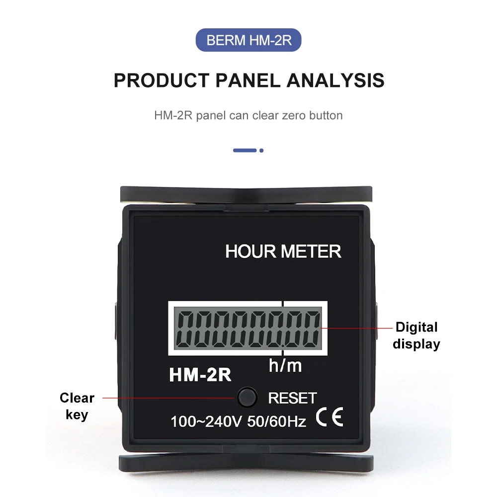 HM-2R counter timer 0-999999H59M black square digital display LED8-bit 100-240V AC hour meter