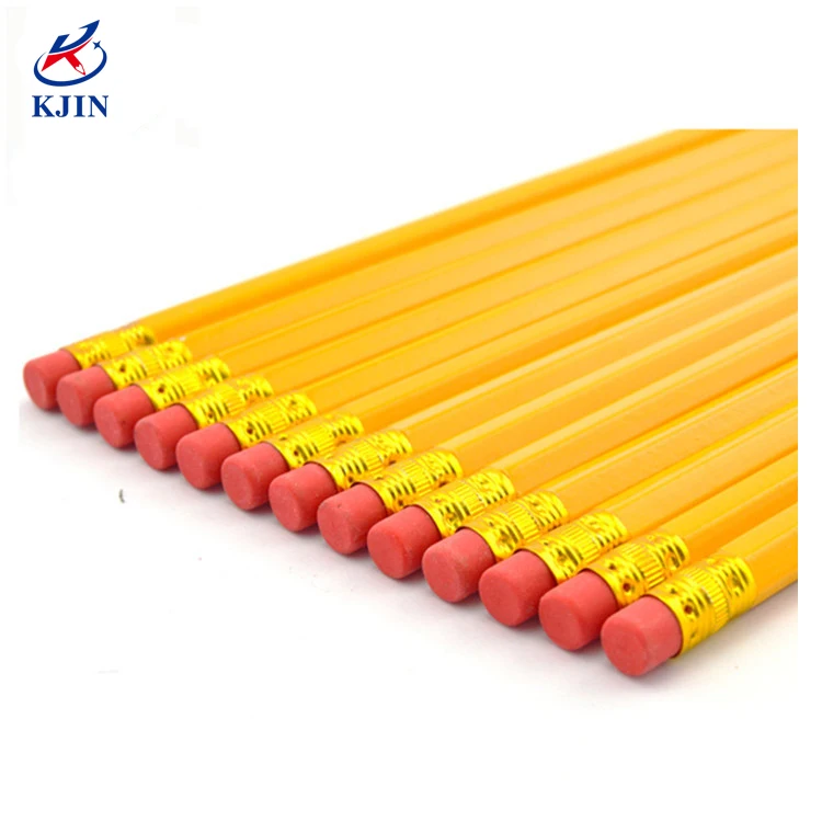 High quality poplar wood standard graphite hb pencil wooden yellow pencil with eraser number 2 mongol pencils