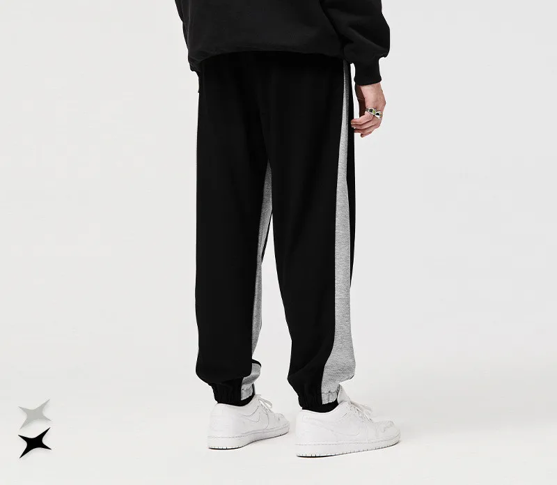 High street side contrast color beam foot guard autumn new product pleated stitching casual pants men