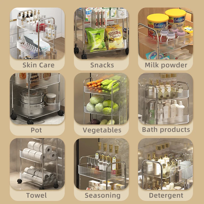 Light Luxury Texture Trolley Shelving Skincare Organizer Holder Makeup Display Cosmetic Rack for Office Bedroom Bathroom