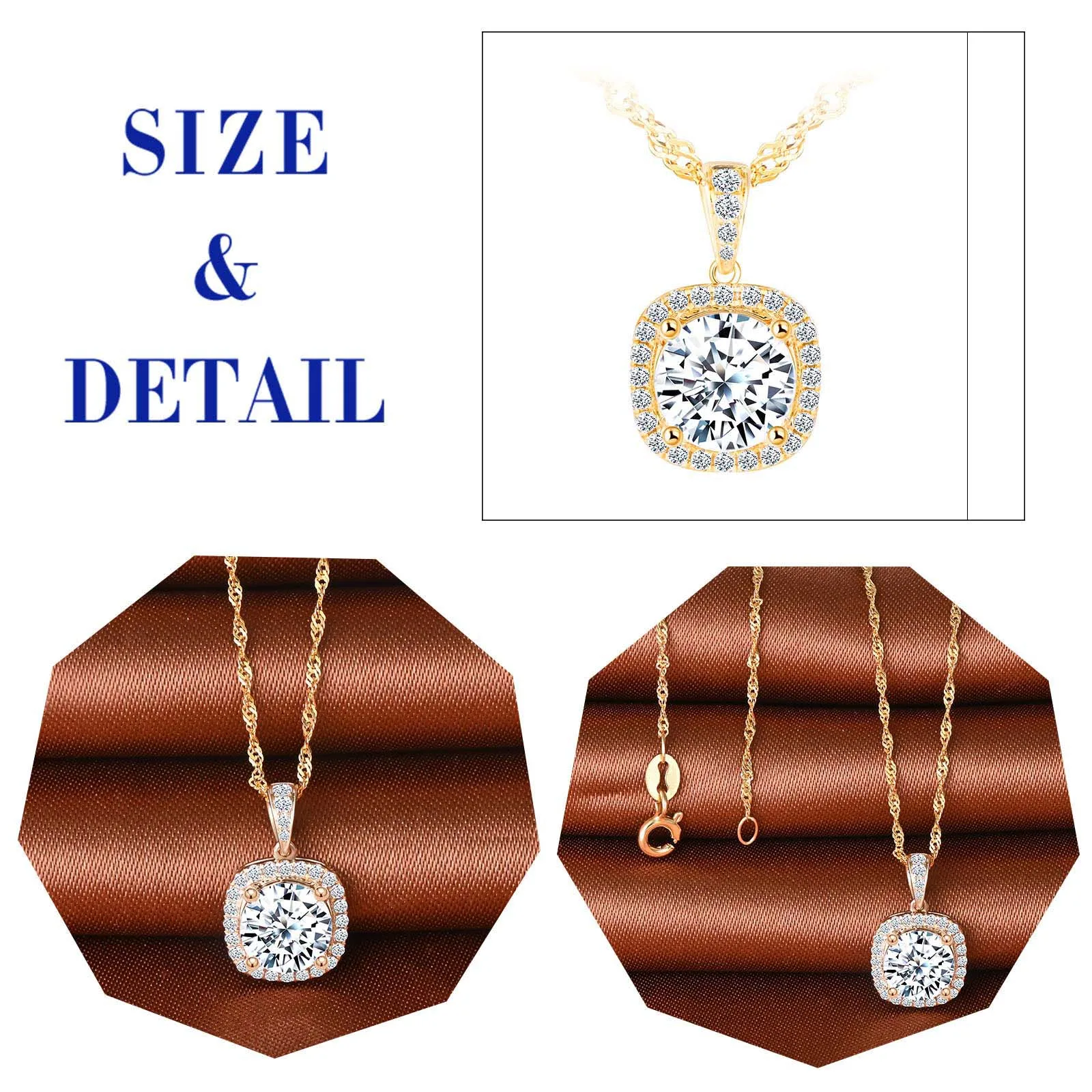 Fine Jewelry Solid 14k Real Gold Necklace Square Stone 14k Gold Necklaces