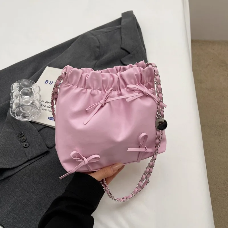 Wholesale New Shining Candy Color Drawstring Padded Purse Bucket Bag Lightweight Pleated  Bubble Quilted Puffy Bucket Bag