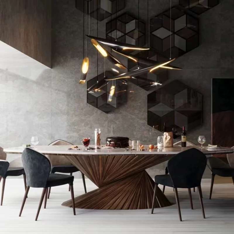 New style Artistic petrified wood table meeting room marble top wood dining table