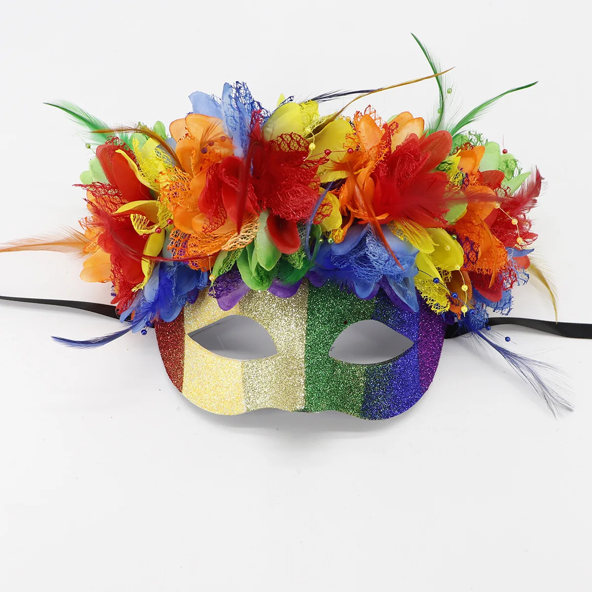 European Mardi Gras Luxury Masquerade Mask With Feathers Flowers Venetian Party Mask Dress Up