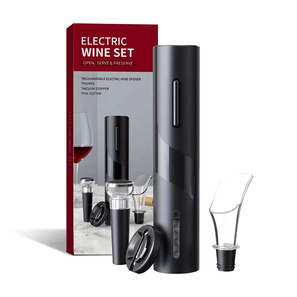 Best Price 4 in 1 Set ABS Electric Wine Bottle Cork Screw Opener Gift Set with Foil Cutter wine accessories popular wine tools