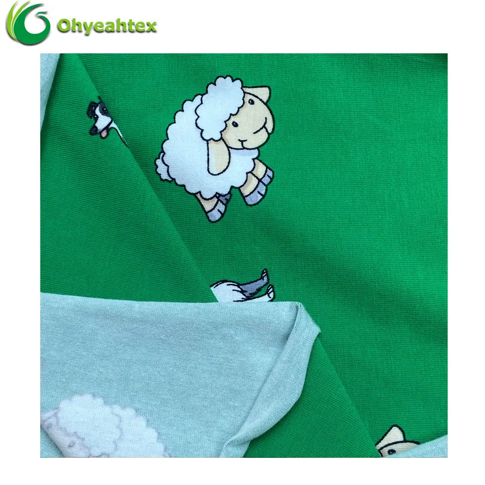 Oeko-Tex Knitted Printed 220GSM 90% Cotton 10% Spandex Jersey Fabric For Tshirts