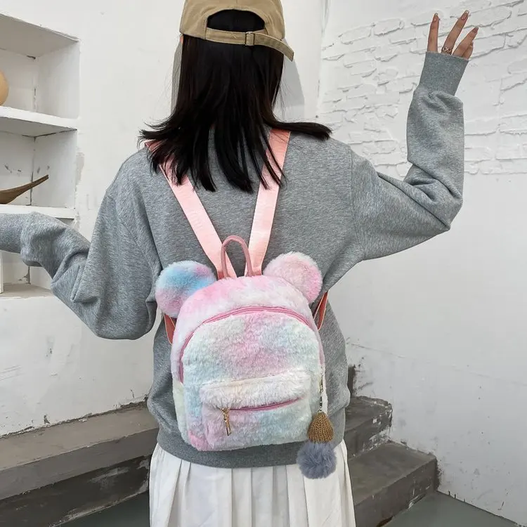 
Rabbit Fur Cute Backpack Women Bear Ears Mini Bag Ladies Small Backpack Korean Style Cute Plush Backpack Girl Lovely 