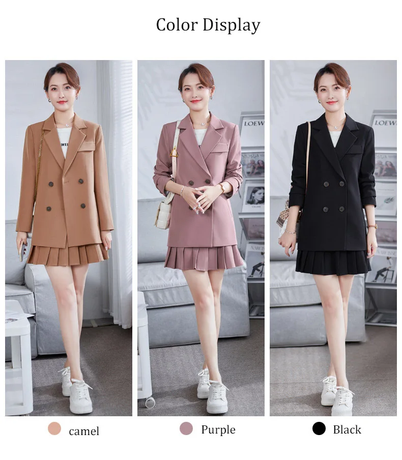 Japanese style Purple mini pleated short skirt working uniform customized young girl 2 piece tuxedo suit set for summer