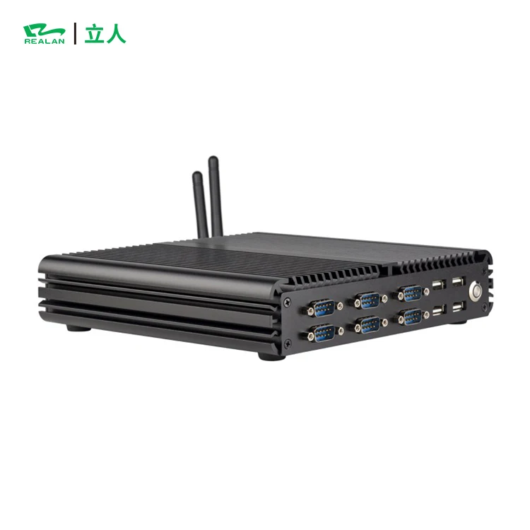 Realan x86 fanless embedded computer linux industrial mini pc with rich ports i/o