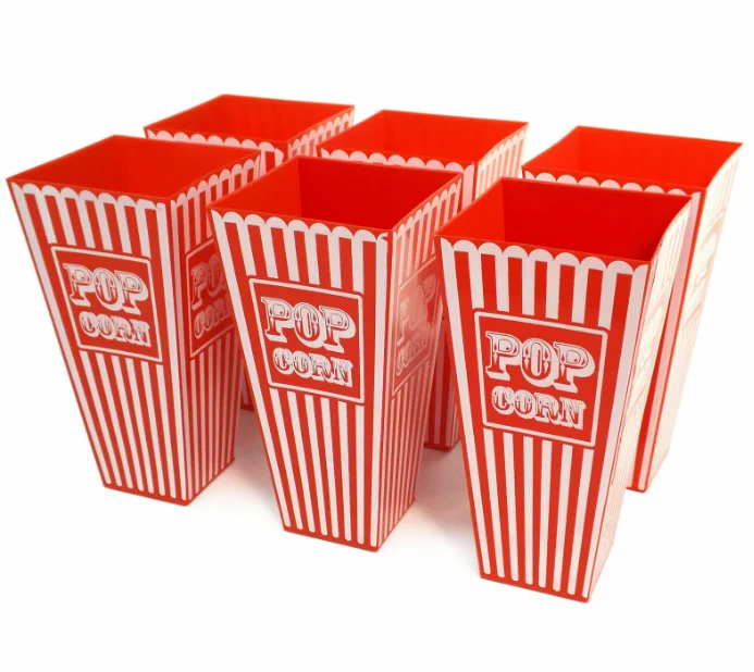 Factory Direct Square Red PP Plastic Popcorn Bucket Food-Grade Reusable Popcorn Bucket