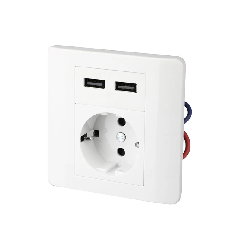 
EU Usb Wall Socket High Quality 220V TUV Approved 2.1A Universal Type Standard Grounding 5000 Times Life Time 12 Months 16A,16A High quality 220V TUV approved 2.1A EU usb wall socket
