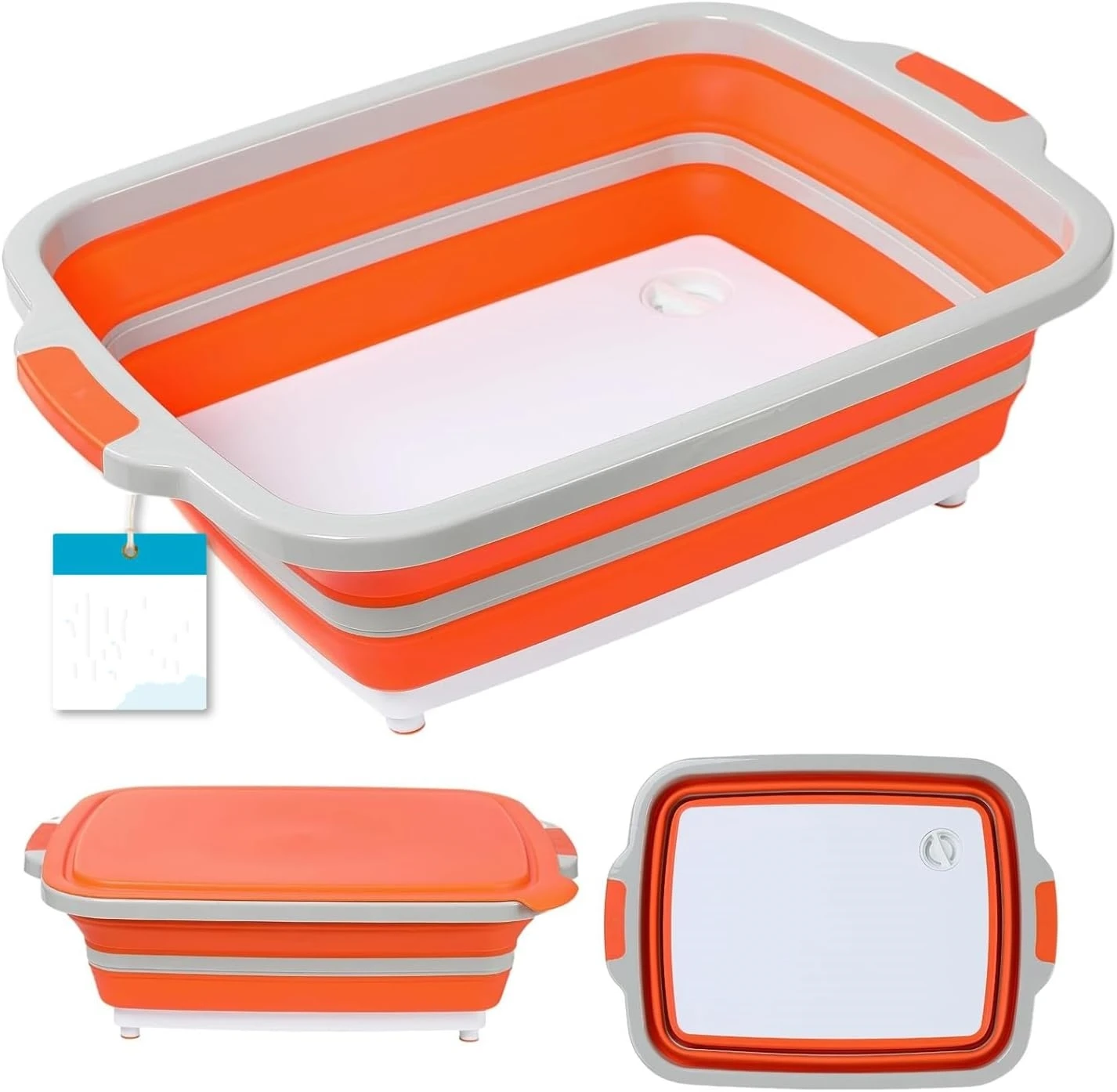 Collapsible Large BBQ Prep Tub Cutting Board Multi-Function Grill Caddy Colander Lid Portable Silicone Dish Bowl Picnic Camping