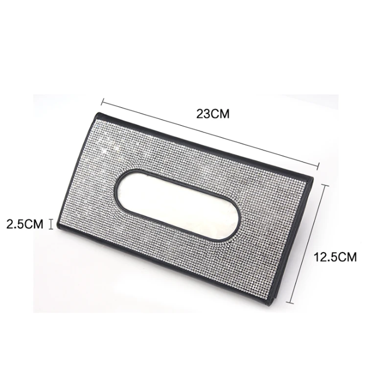 Bling Bling PU Leather Backseat Car Sun Visor Tissue Box Crystal Sparkling Napkin Holder Black Beige Pink Car Tissue Holder