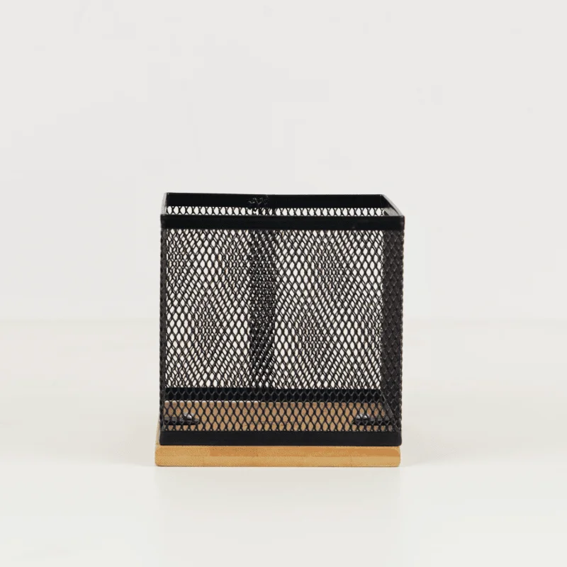 office organizer Wood Base Metal Mesh Pen Holder pencil hold Wooden base high-end storage box desk organizer