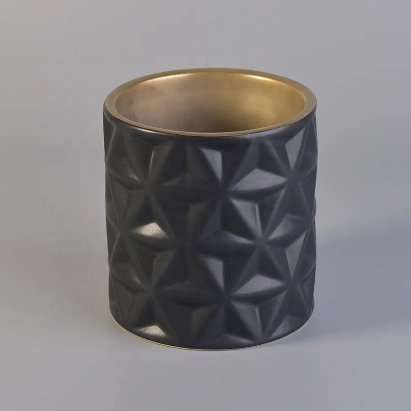 Luxury Matte Black Embossed Ceramic Candle Jar