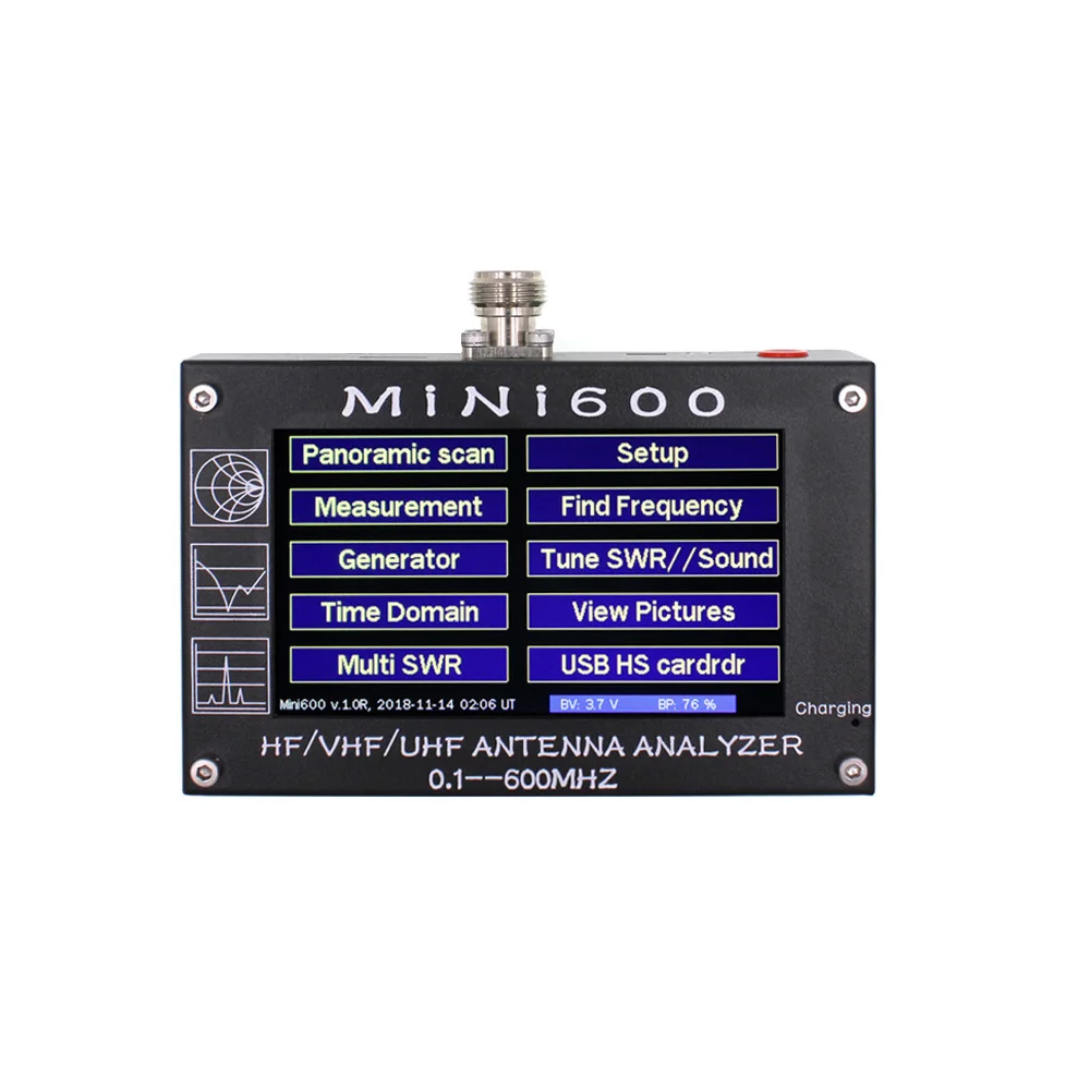 
MINI600 4.3 inch LCD HF VHF UHF Antenna Analyzer Multi SWR 0.1 600MHZ SWR Meter 1.0 1999 5V 1.5A for amateur radio  (60459354738)