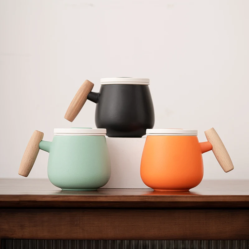 Dudu Office Cup Large Capacity Ceramic Mug Lid Filter Three-Piece Set Coffee Wine Cute Girl Design Customizable Logo Print