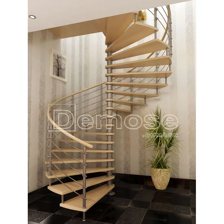 Modern wood tread stainless steel staircase design