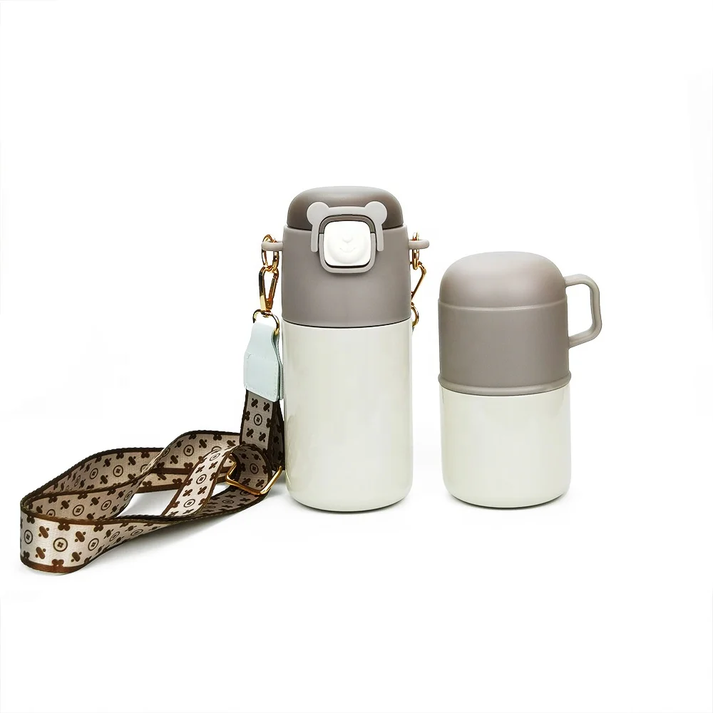 Factory Wholesale Cute 316 Stainless Steel Thermal Insulation Children Thermos Kid Travel Water Bottle with Two Lid&Rope