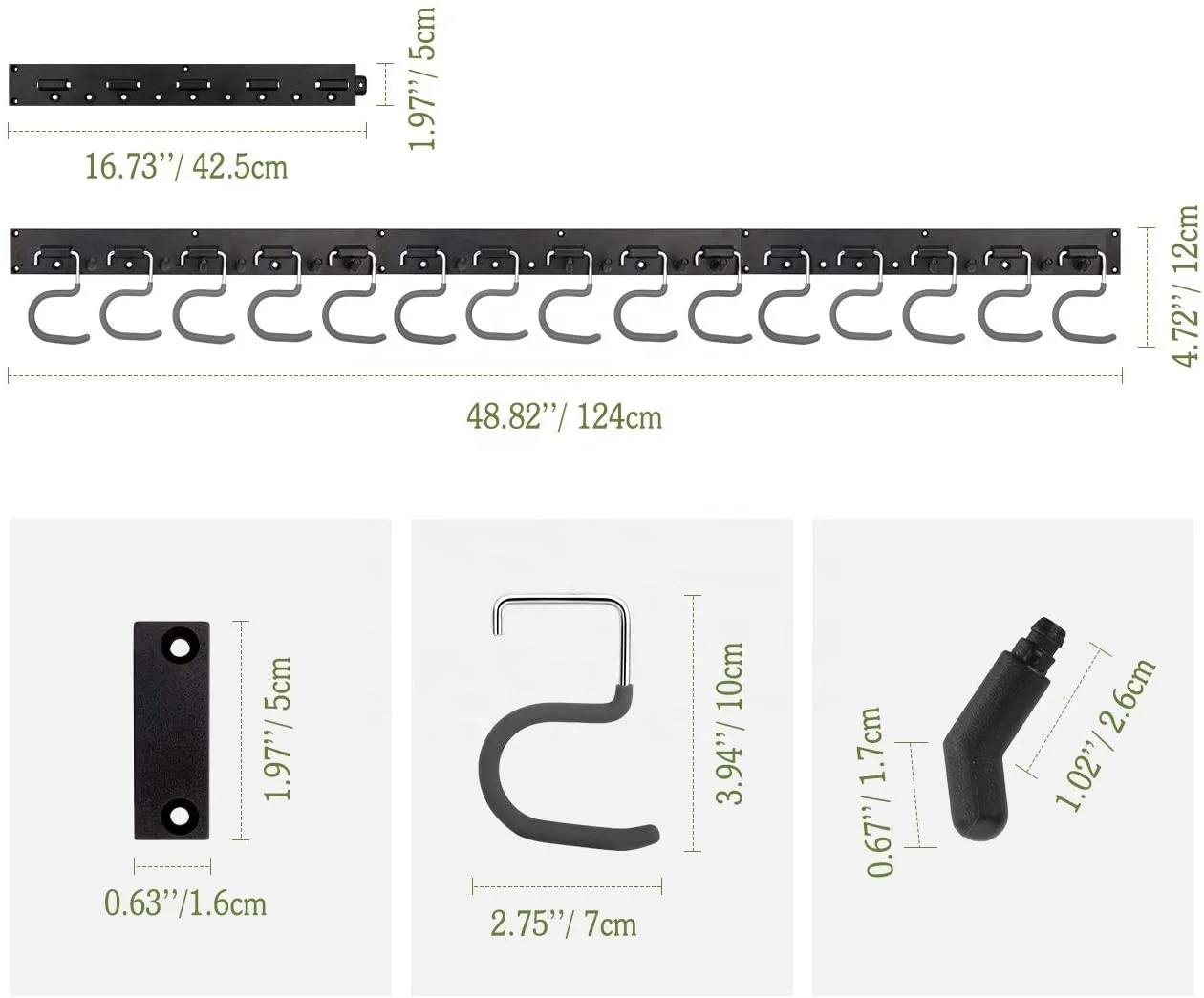 48 Inch with 3 Rails 12 Hooks All Metal Garden Tool Organizer, Heavy Duty Tools Hanger Adjustable Storage System