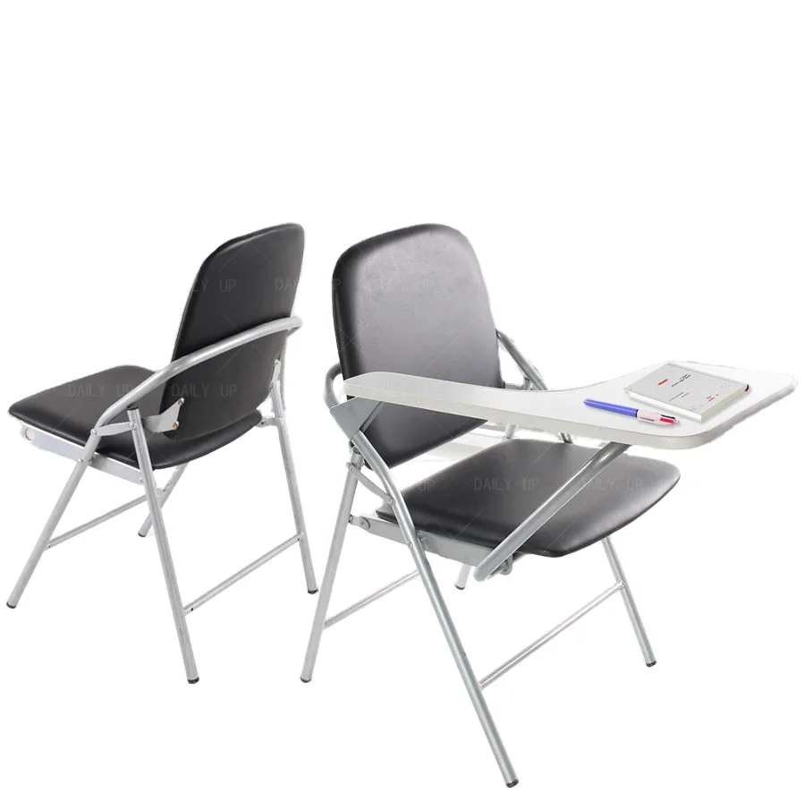 PU Leather padded Seat Folding Chair With Tablet And Book Holder Foldable Office Computer Chair For Meeting Reference Training