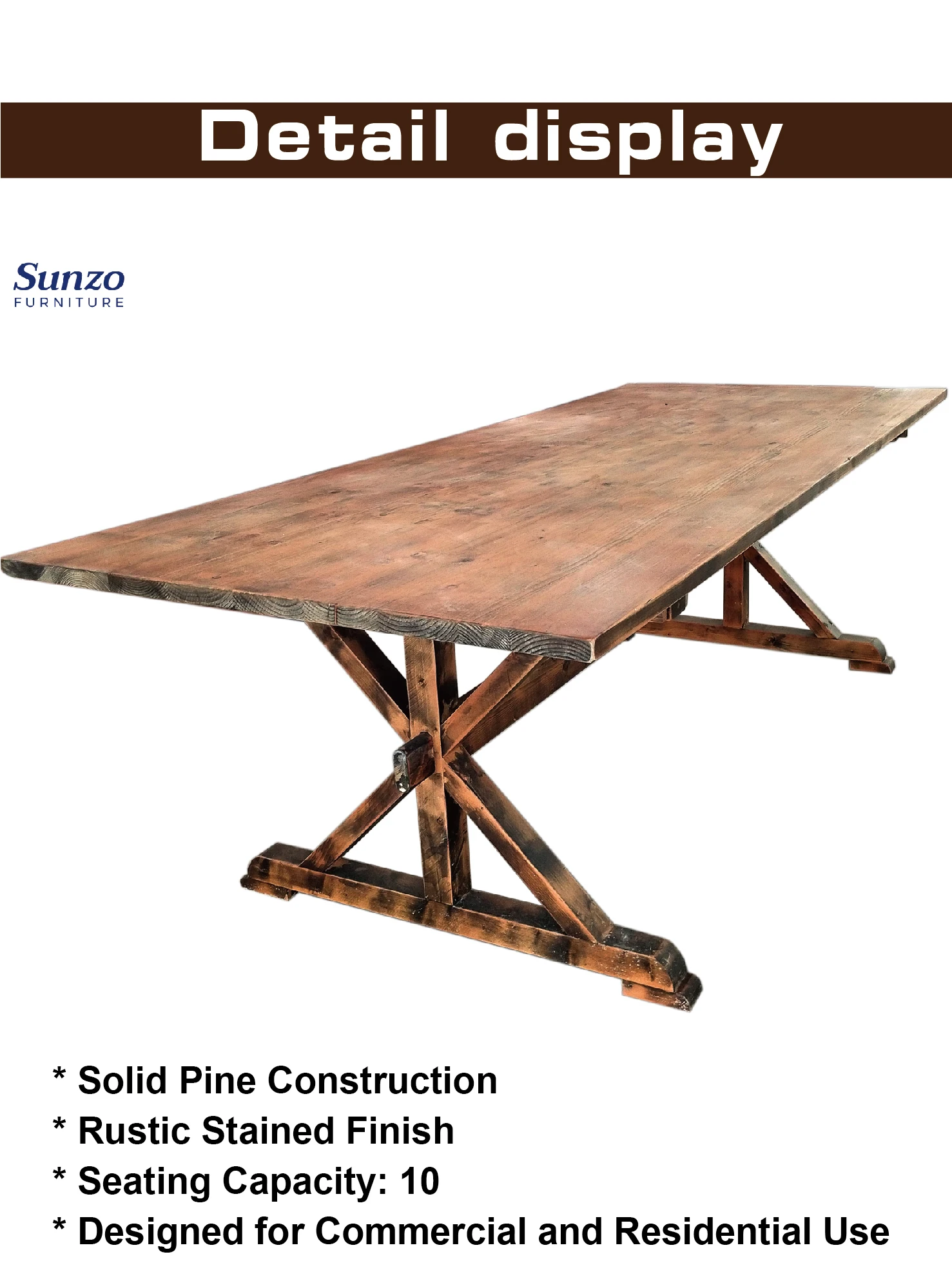 Rustic Folding Pine Wood Restaurant Party Tables and Chairs Farm Wedding Table for Events