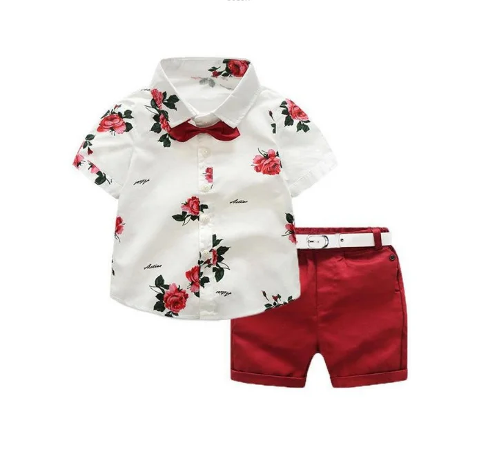 
Red flower Shirt and Shorts Set 2 Piece Fashion Boutique Clothes Summer 2021 Boy Kids Clothing 