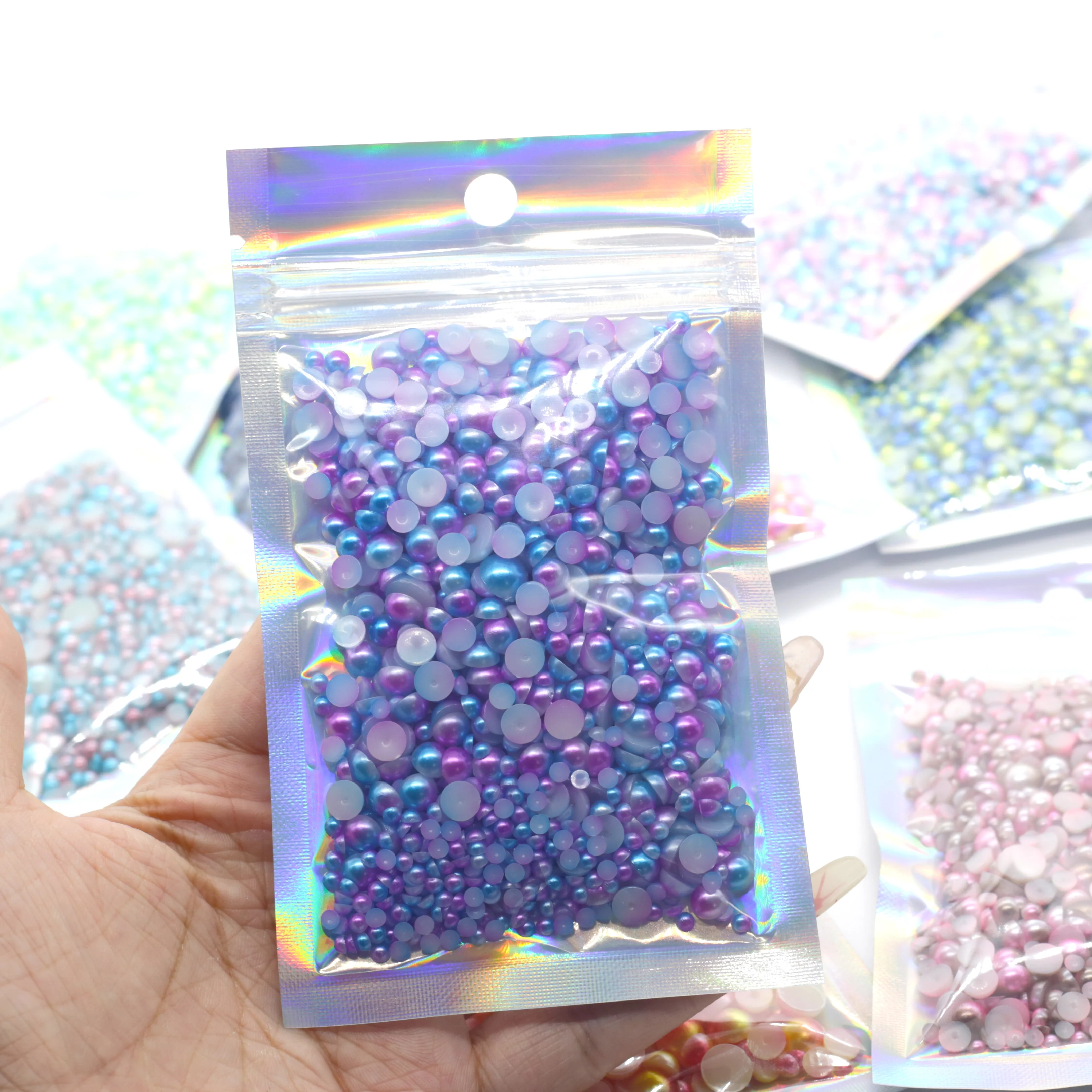 XULIN Free Sample Wholesale Rainbow Color Mix Size Color Mix Flat Back Pearls Rhinestone ABS Half Round Flatback Pearls For Deco