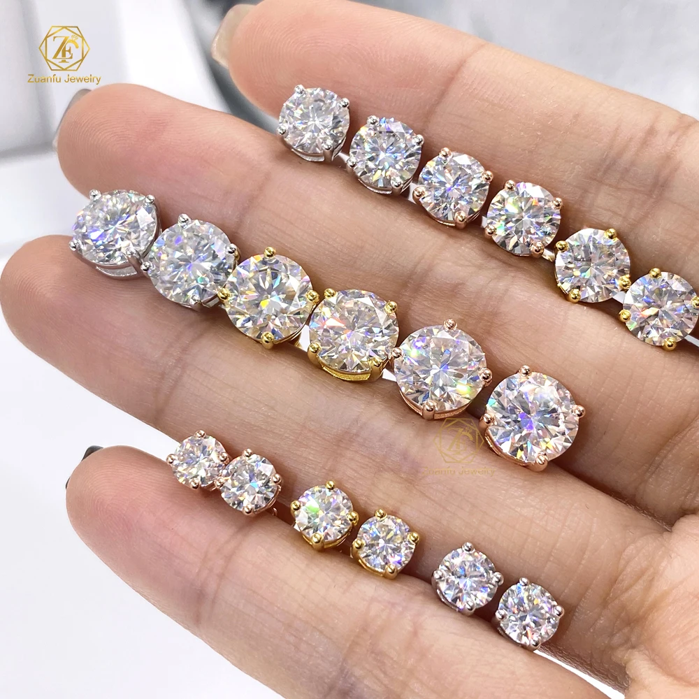 Wuzhou Factory Customized Earrings Wholesale Bulk 5mm 6.5mm 8mm Moissanite Stud Earrings for Lady with 925S Silver