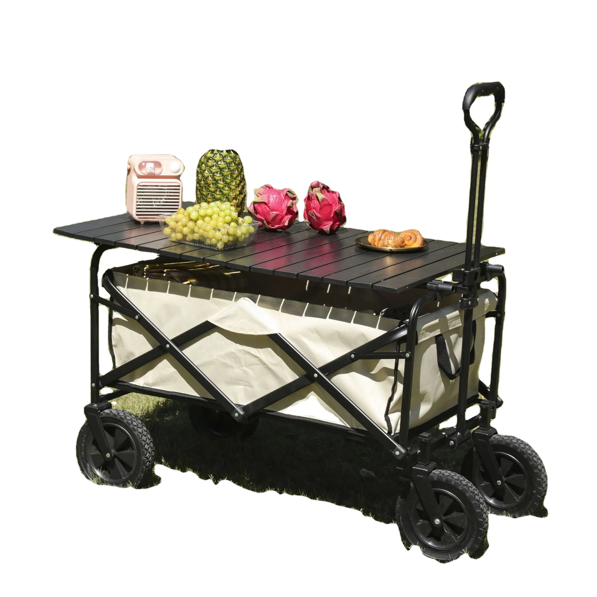 Outdoor Camping Carts Four-Wheeled Portable Folding Camping Carts Large Capacity Storage Fishing Carts Pull Rod Trailer